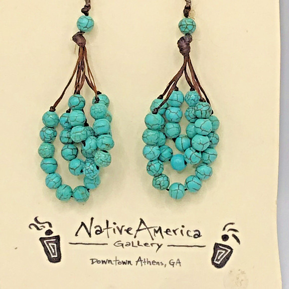 Fashion Turquoise Colored And Silvertone Native Style Earrings Boho Retro Dangle - Picture 3 of 16